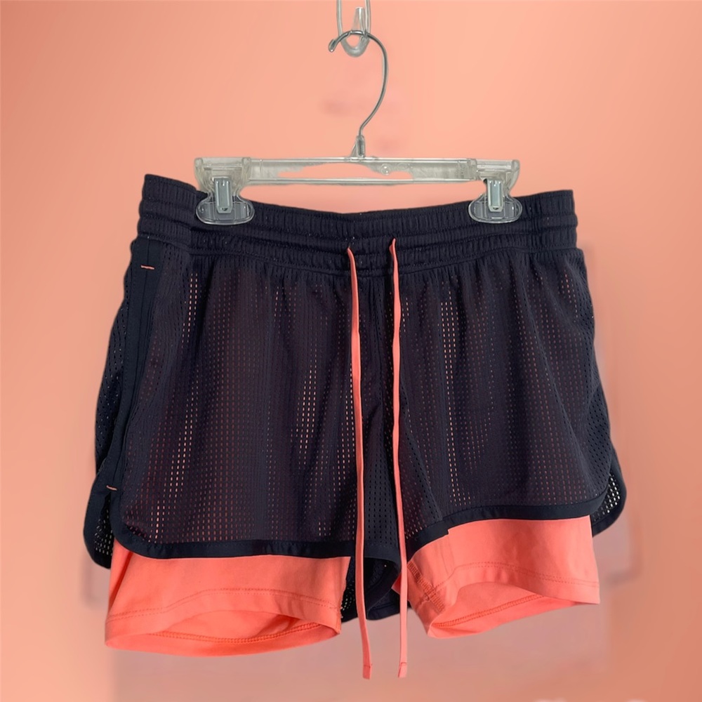 New Champion Running Shorts - Black and Coral, Size Medium